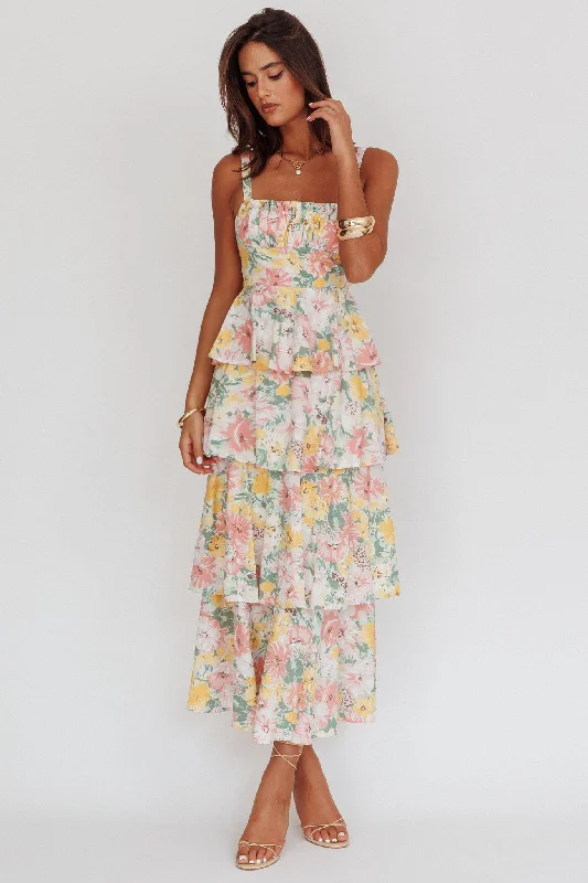 Provence Bloom Tiered Ruffle Maxi Dress Floral