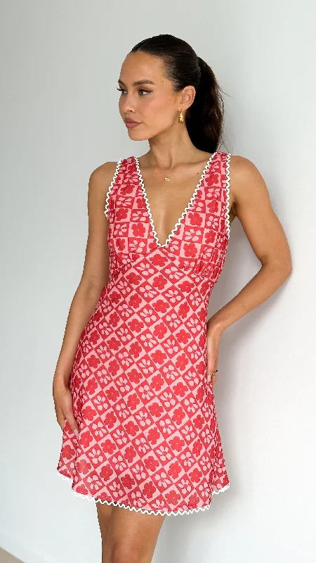 Saphina Mini Dress - Pink / Red