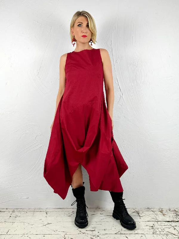 Red Sculpted Midi Dress