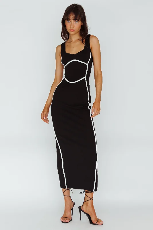 Shenae Piping Trim Maxi Dress Black