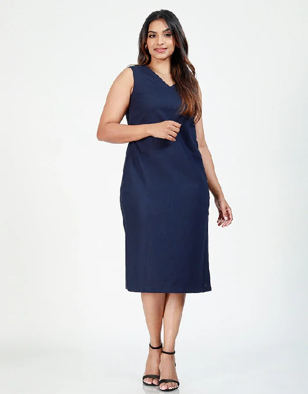 Sleeveless Midi Dress with Non-Functional Buttons Trendy Ruched Side Midi Dress