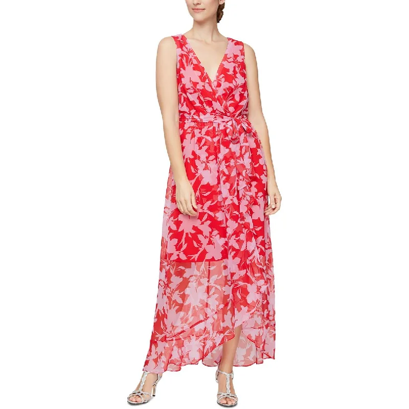 SLNY Womens Floral Faux Wrap Maxi Dress Comfortable Fitted Maxi Dress