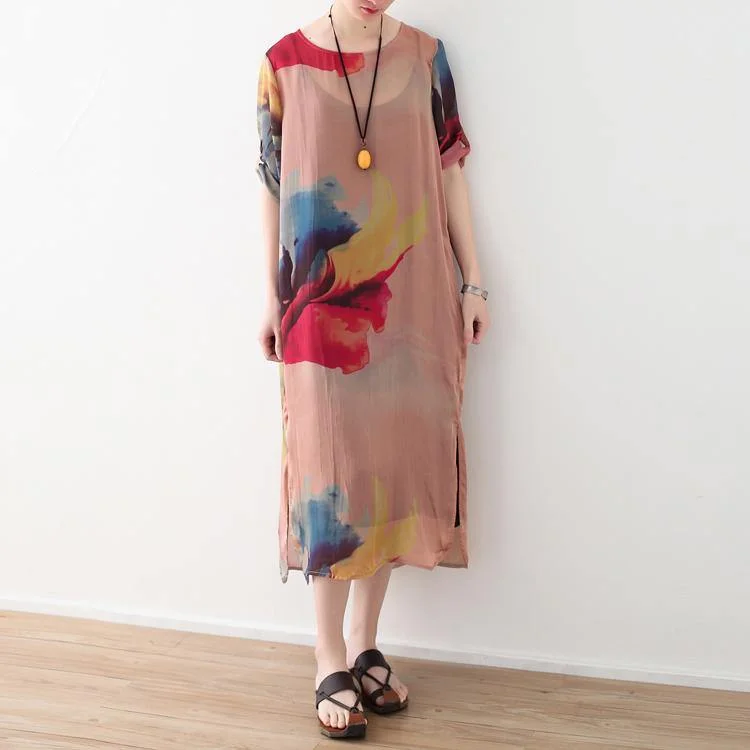Smell of the flowers chiffon dresses Loose fitting side open maxi dresses women o neck gown Comfortable Bohemian Maxi Dress Smell of the flowers chiffon dresses Loose fitting side open maxi dresses women o neck gown Comfortable Bohemian Maxi Dress