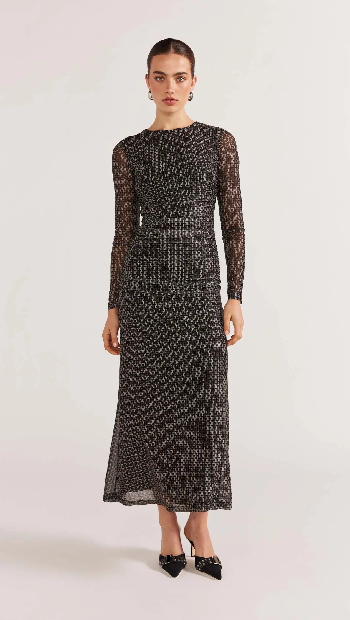 STAPLE THE LABEL ZETA MESH MIDI DRESS GEOMETRIC