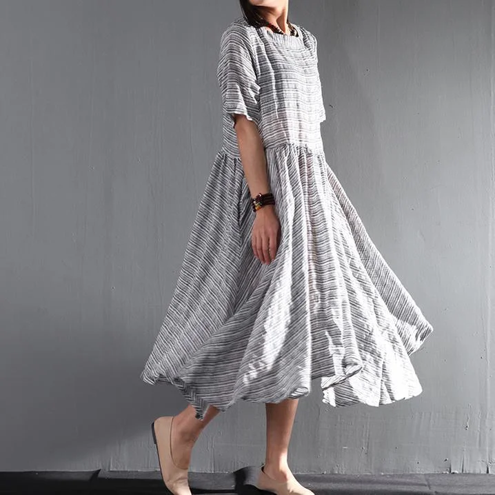 Striped gray flown linen sundress long causal summer maxi dresses oversize Cozy Maxi Dress with Slit Striped gray flown linen sundress long causal summer maxi dresses oversize Cozy Maxi Dress with Slit