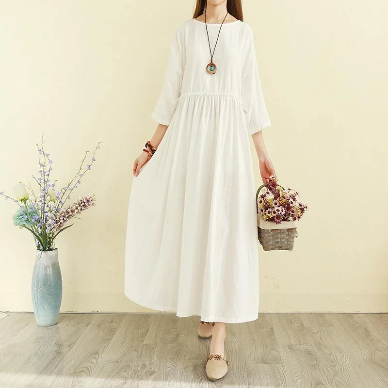 Style O-Neck Patchwork Linen Cotton Clothes Omychic Tunic Tops White Maxi Dresses Trendy Fit-and-Flare Maxi Dress Style O-Neck Patchwork Linen Cotton Clothes Omychic Tunic Tops White Maxi Dresses Trendy Fit-and-Flare Maxi Dress