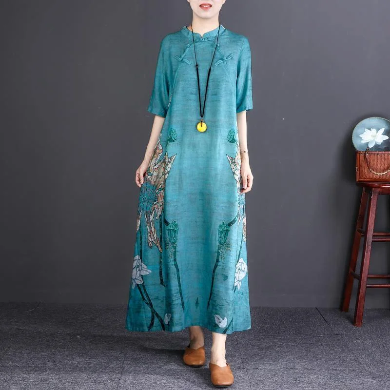 stylish dark blue print long cotton linen dress oversize Stand linen maxi dress vintage long sleeve baggy dresses Trendy V-Neck Maxi Dress stylish dark blue print long cotton linen dress oversize Stand linen maxi dress vintage long sleeve baggy dresses Trendy V-Neck Maxi Dress