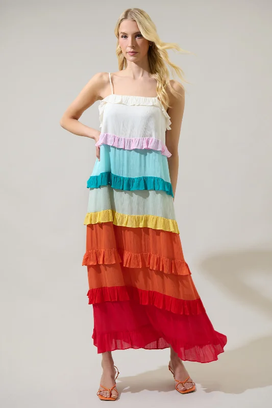 Taste the Rainbow Sleeveless Ruffle Maxi Dress