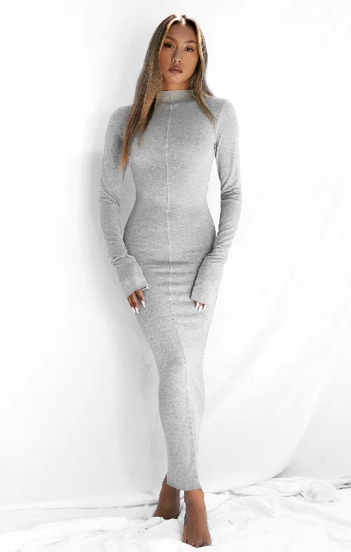 THE MODAL L/S MIDI DRESS - MID GREY