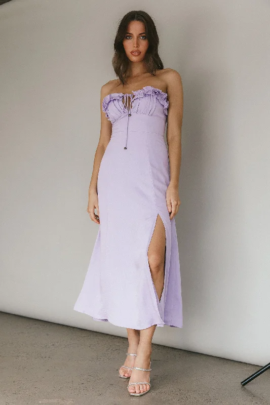 Under The Sun Tied Bust Midi Dress Lilac Comfortable Ribbed Midi Dress