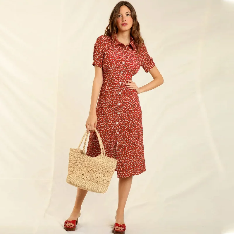 Vintage Floral Print Collared Button Up Short Sleeve Midi Dress - Red Trendy Bodycon Midi Dress Vintage Floral Print Collared Button Up Short Sleeve Midi Dress - Red Trendy Bodycon Midi Dress