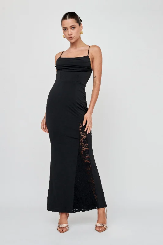 Well Versed Lace Split Maxi Dress Black