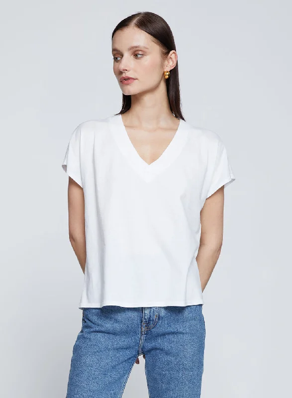 Cloud Jersey V-Neck Dolman Tee in White