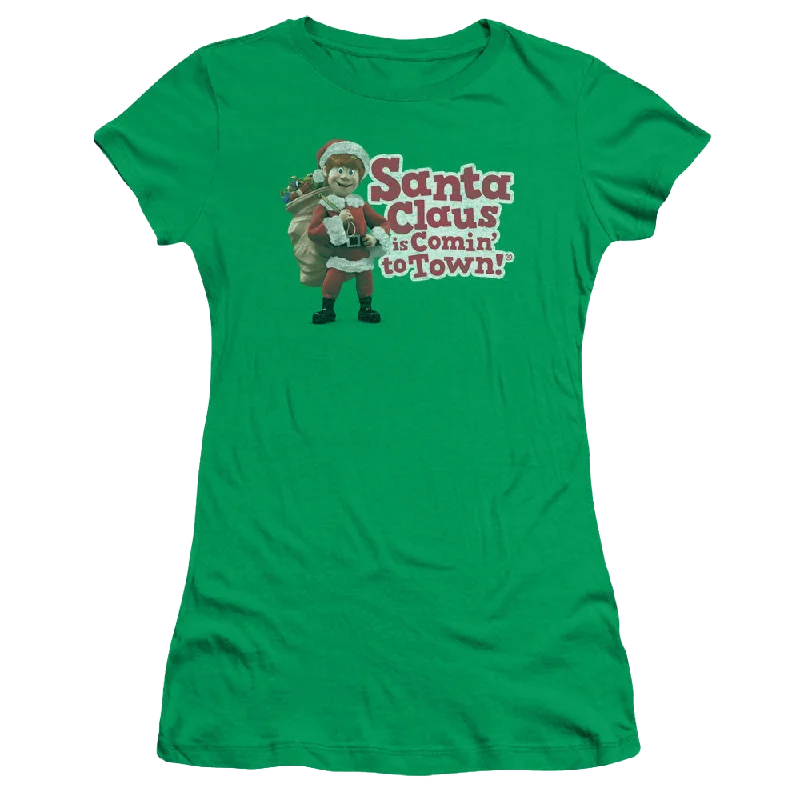 Santa Claus is Comin' to Town Santa Logo - Juniors T-Shirt