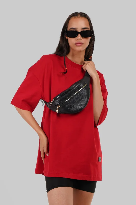 Solid Red Half Sleeves T-Shirt For Women Baggy Fit