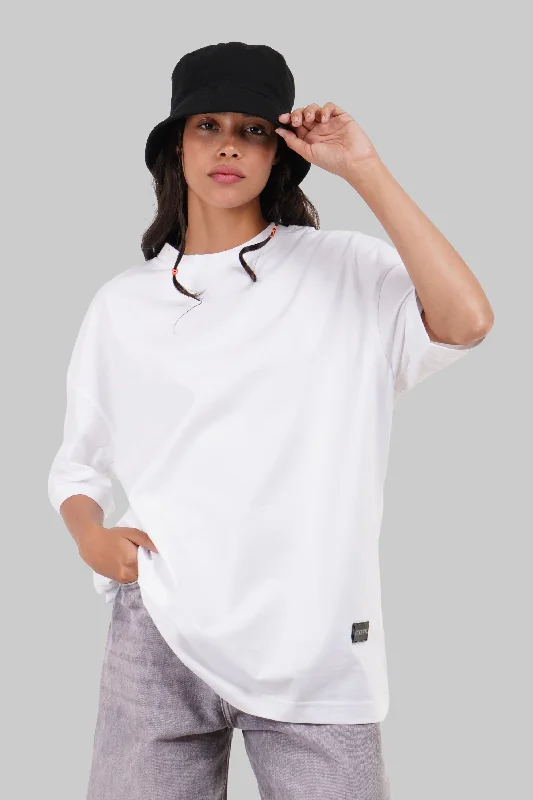 Solid White Half Sleeves T-Shirt For Women Baggy Fit