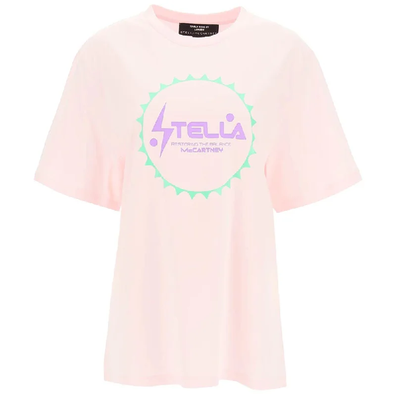 Stella McCartney Women's 'Restoring the Balance' Cotton Graphic T-Shirt Pink Spandex Blend Rayon Blend Denim Blend Stella McCartney Women's 'Restoring the Balance' Cotton Graphic T-Shirt Pink Spandex Blend Rayon Blend Denim Blend