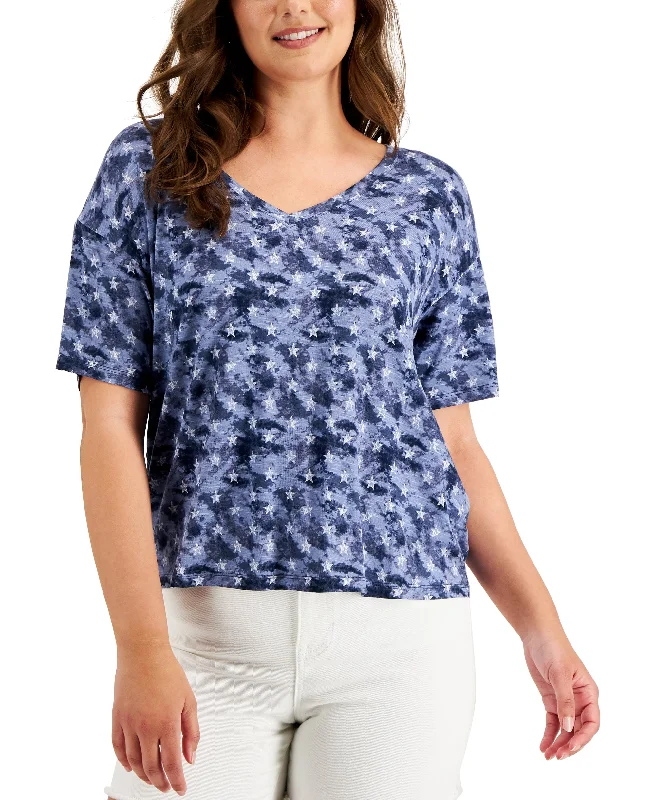 Style & Co Womens Printed Drop Shoulder T-Shirt