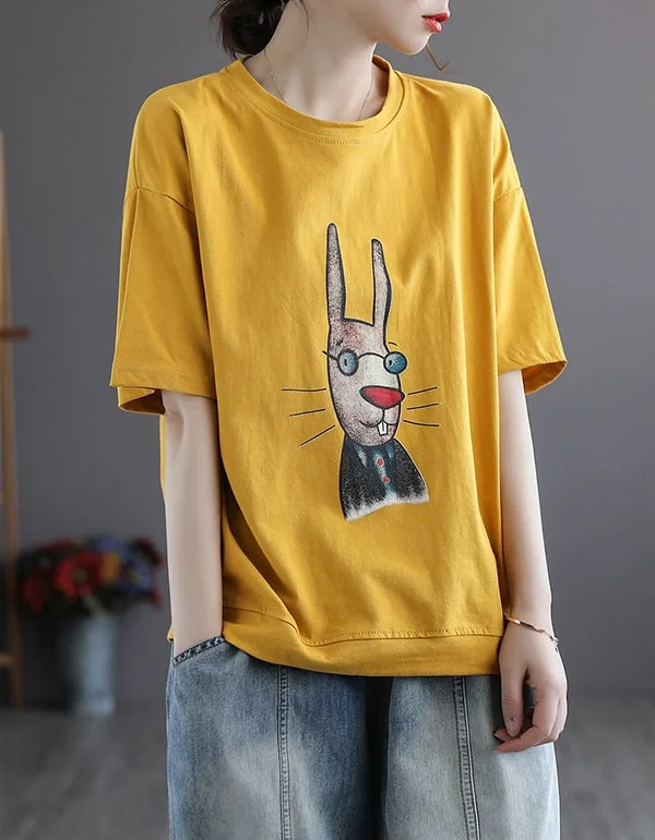 Summer Cartoon Print Cotton T-shirt