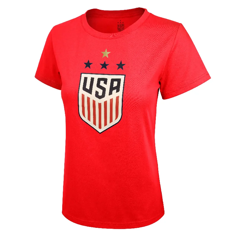 U.S. Soccer USWNT Women's 4 Star Celebration Crest T-Shirt Polka Dot Checkered Tartan U.S. Soccer USWNT Women's 4 Star Celebration Crest T-Shirt Polka Dot Checkered Tartan