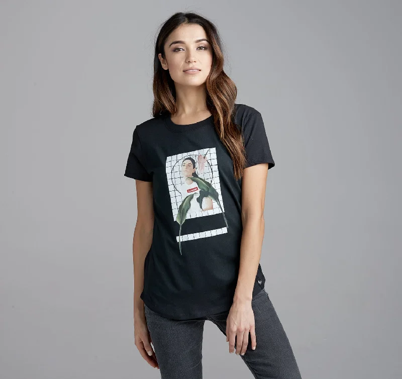 Womens Crew Tee, Tiles in Black Terry Blend Velvet Blend Canvas Blend