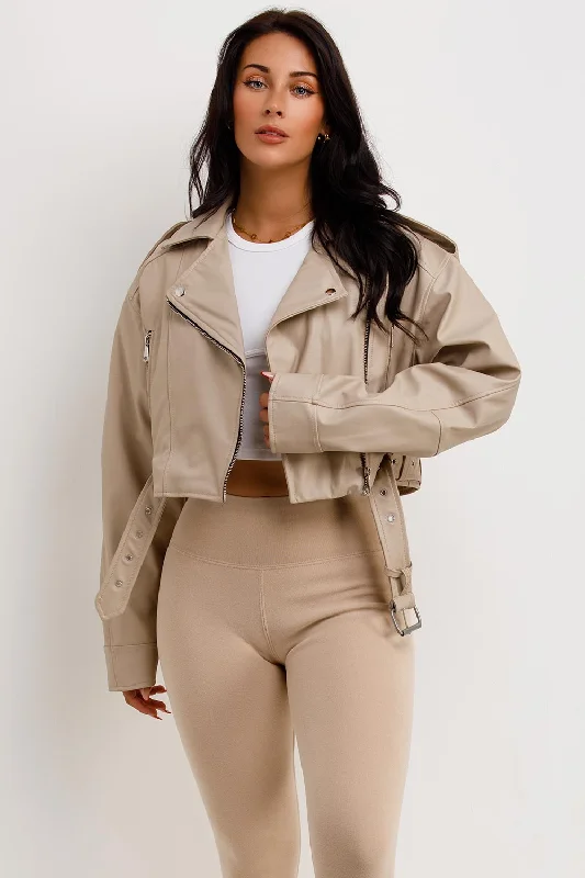 Faux Leather Jacket Beige