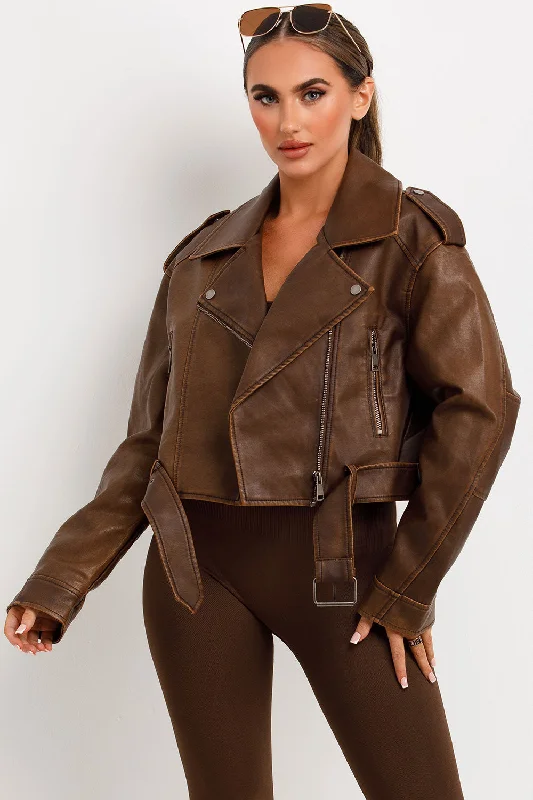 Faux Leather Jacket Brown