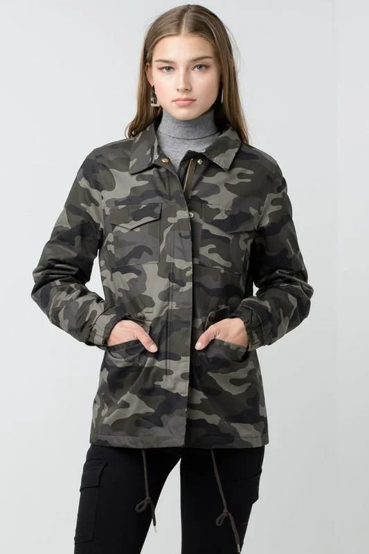 London, Camo Faux Fur Utility Anorak Jacket