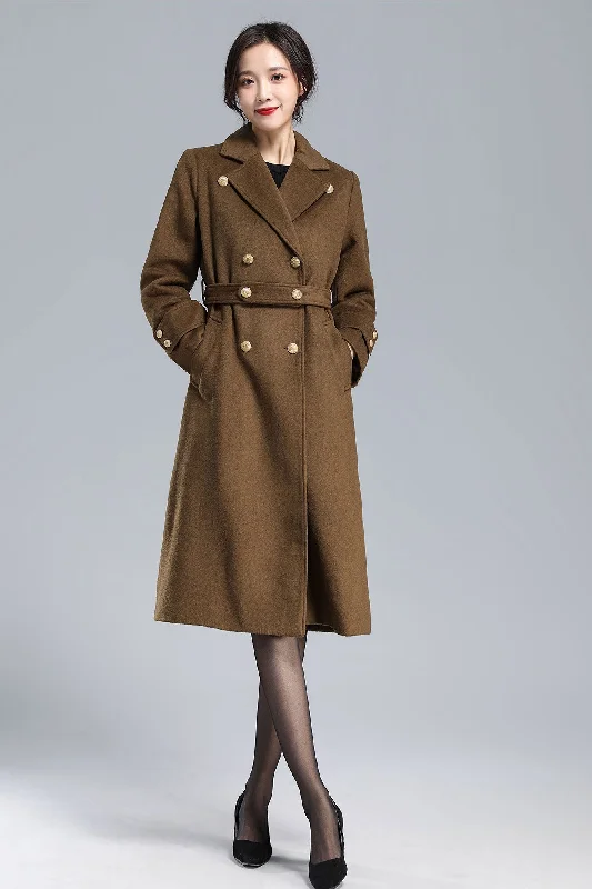 Long Wool Trench Coat, Ladies Wool Jacket 3178