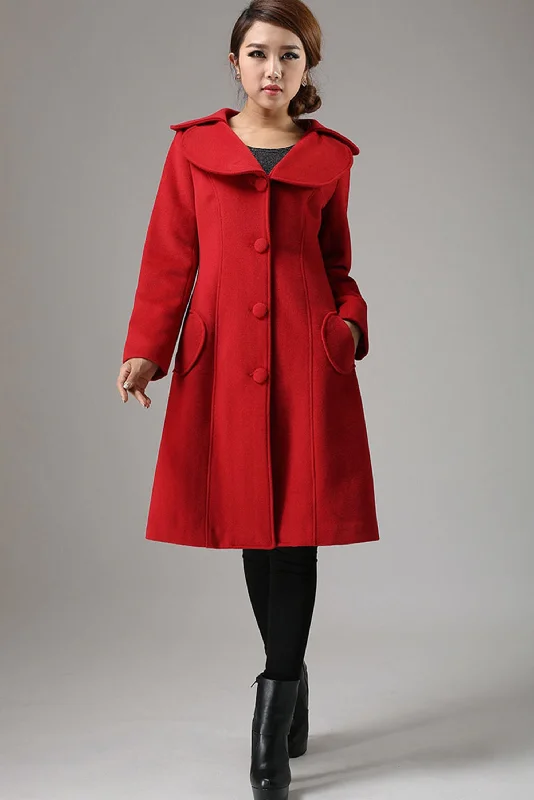 Red jacket winter cashmere coat long sleeve coat 0726#