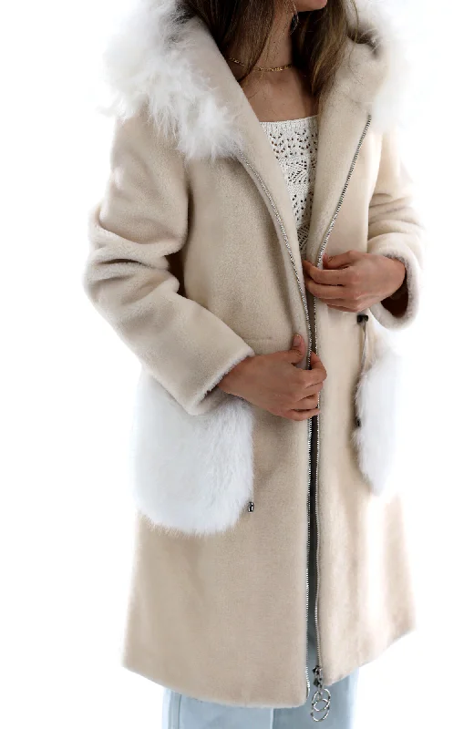 Women's Classic Shearling & Wool Jacket with Sheep Fur - Beige