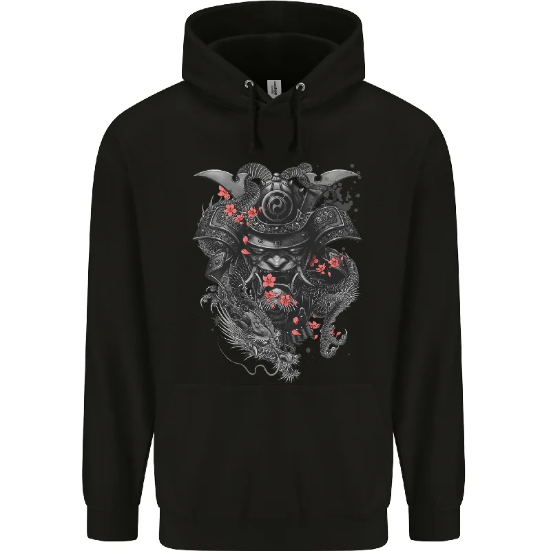 A Samurai Head with Dragons Warrior MMA Mens 80% Cotton Hoodie