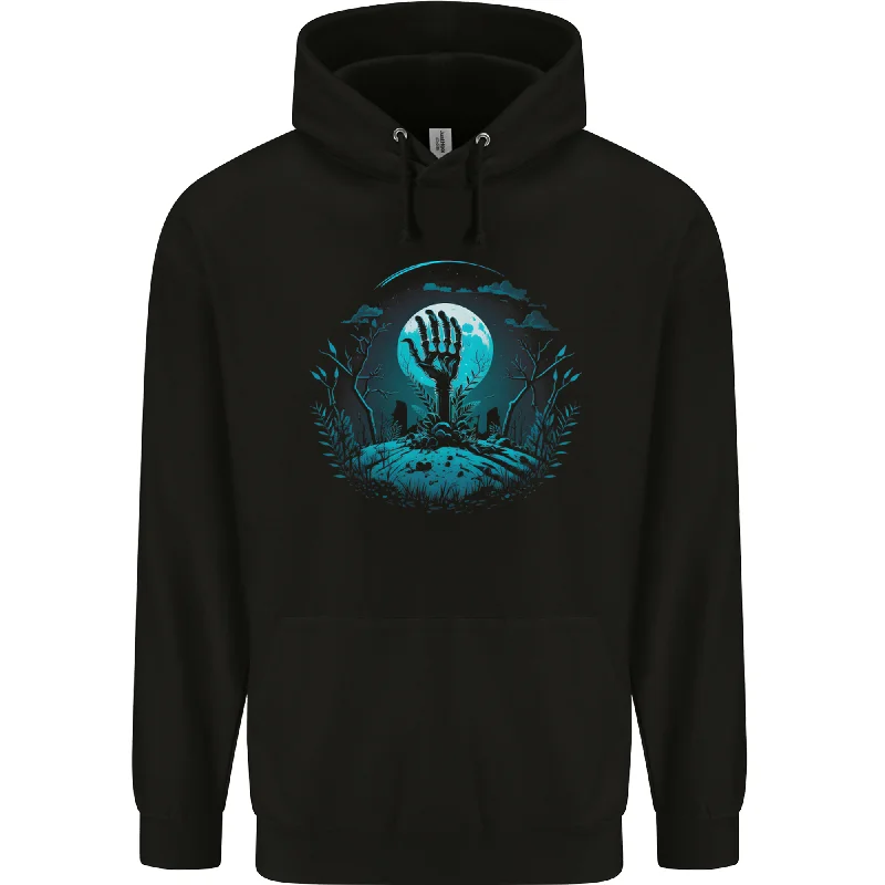 A Skeleton Hand Rising From a Graveyard Mens 80% Cotton Hoodie