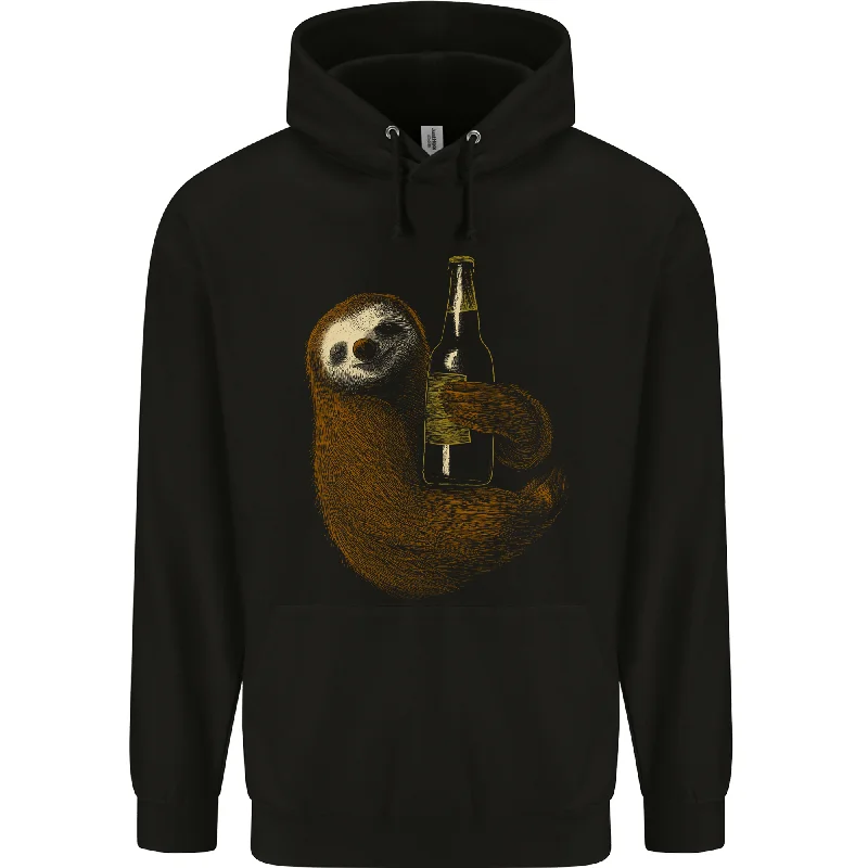 A Sloth With a Bottle of Beer Wine Cider Alcohol Mens 80% Cotton Hoodie