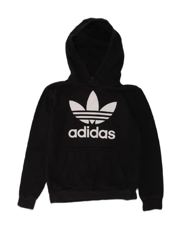 ADIDAS Boys Graphic Hoodie Jumper 9-10 Years Black Cotton