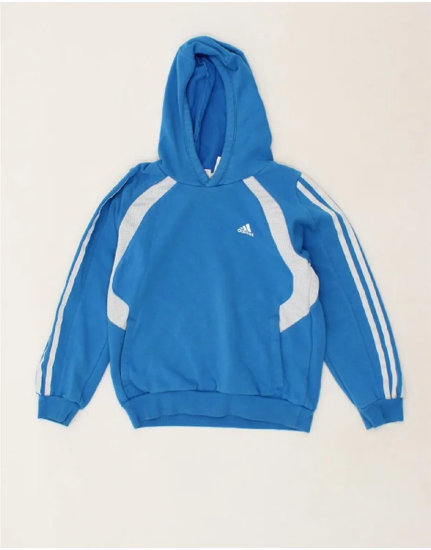 ADIDAS Boys Hoodie Jumper 9-10 Years Blue Colourblock Cotton Hoodie with Cropped Fit Short Trendy ADIDAS Boys Hoodie Jumper 9-10 Years Blue Colourblock Cotton Hoodie with Cropped Fit Short Trendy