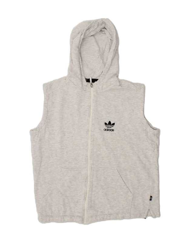 ADIDAS Boys Sleeveless Zip Hoodie Sweater 14-15 Years  Grey Cotton