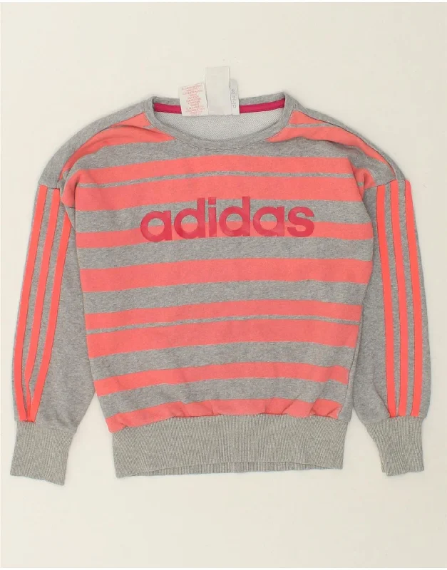 ADIDAS Girls Climalite Graphic Sweatshirt Jumper 9-10 Years Grey Striped Hoodie with Longline Fit Extended Stylish ADIDAS Girls Climalite Graphic Sweatshirt Jumper 9-10 Years Grey Striped Hoodie with Longline Fit Extended Stylish