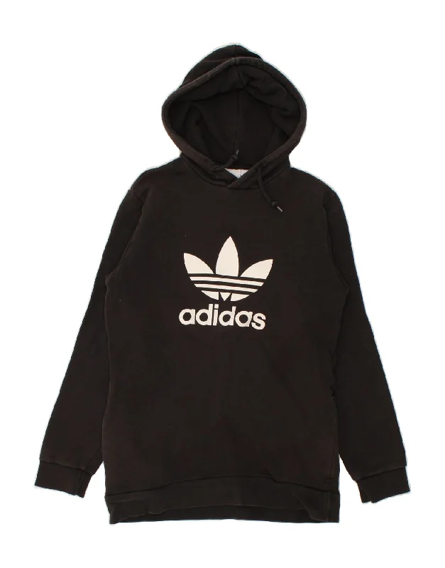 ADIDAS Mens Graphic Hoodie Jumper Small Black Hoodie with Hem Embroidery Detailed Premium ADIDAS Mens Graphic Hoodie Jumper Small Black Hoodie with Hem Embroidery Detailed Premium