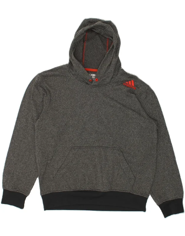 ADIDAS Mens Hoodie Jumper Medium Grey Flecked Polyester Hoodie with Stripes Bold Sporty ADIDAS Mens Hoodie Jumper Medium Grey Flecked Polyester Hoodie with Stripes Bold Sporty