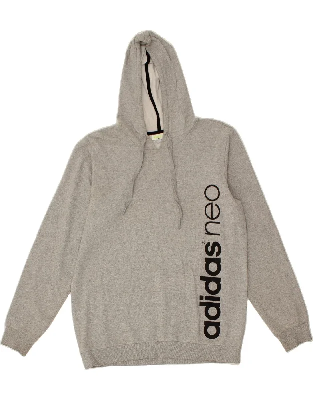 ADIDAS Mens Neo Graphic Hoodie Jumper Large Grey Cotton