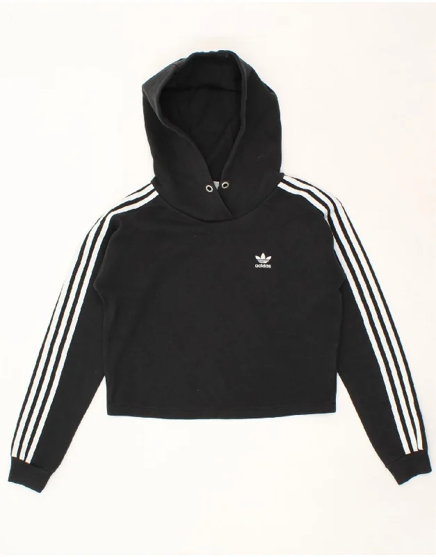 ADIDAS Womens Crop Hoodie Jumper UK 8 Small  Black Cotton