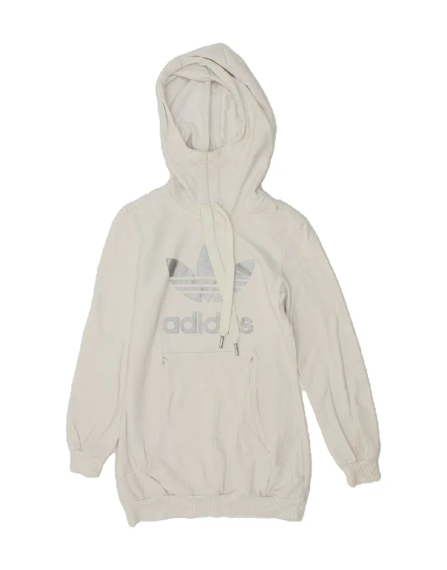 ADIDAS Womens Graphic Hoodie Jumper EU 34 XS White Cotton