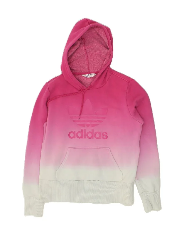 ADIDAS Womens Graphic Hoodie Jumper IT 40 Small Pink Colourblock Cotton Hoodie with Pattern Geometric Abstract ADIDAS Womens Graphic Hoodie Jumper IT 40 Small Pink Colourblock Cotton Hoodie with Pattern Geometric Abstract