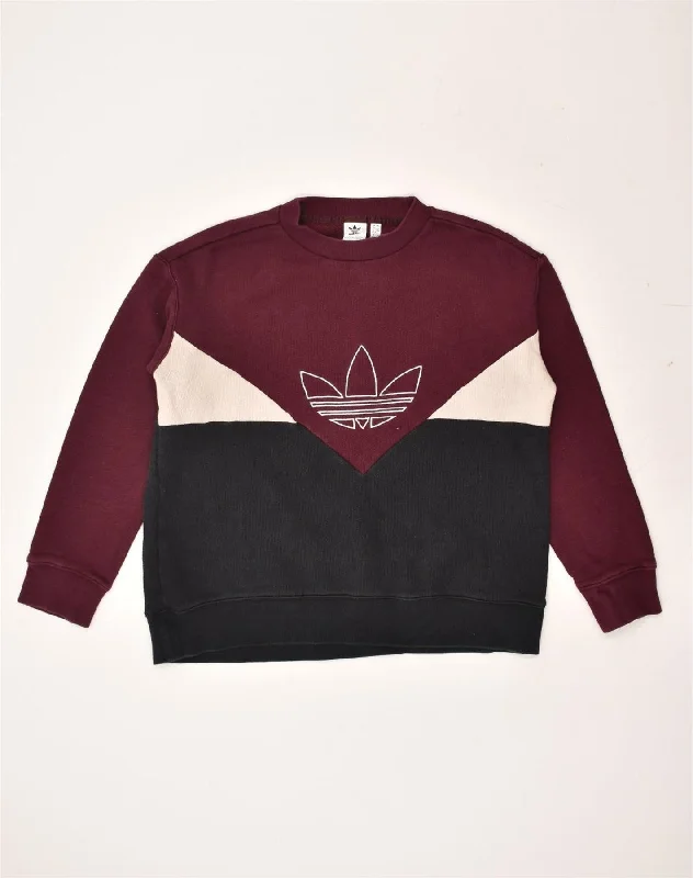 ADIDAS Womens Graphic Sweatshirt Jumper UK 16 Large  Maroon Colourblock