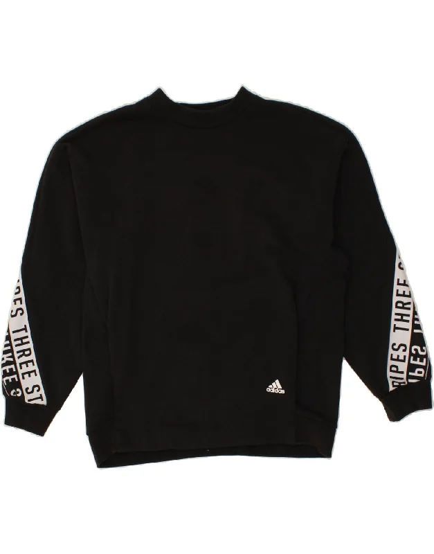 ADIDAS Womens Oversized Graphic Sweatshirt Jumper UK 8/10 Small Black