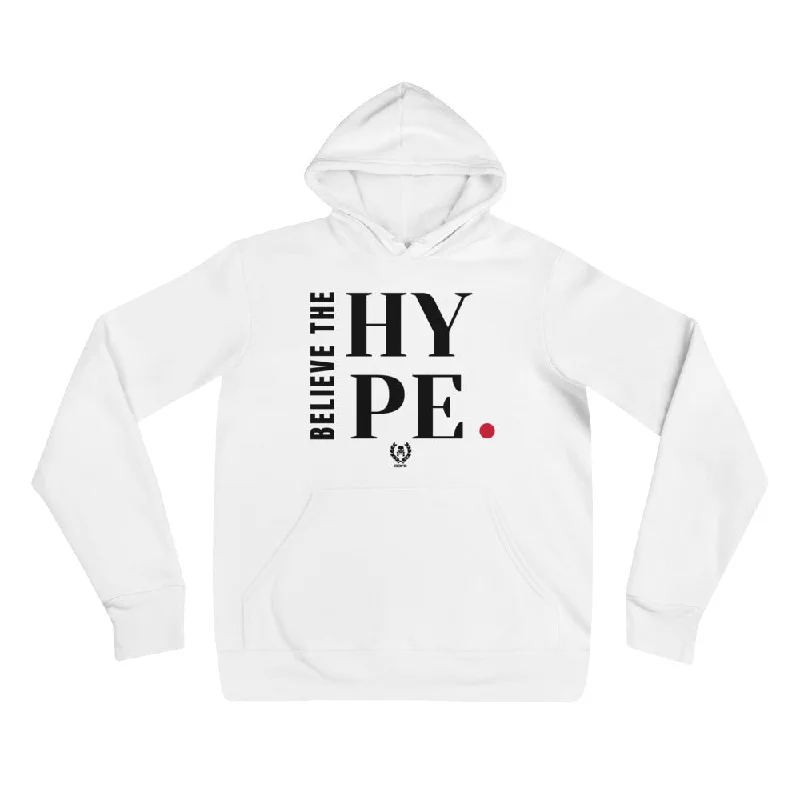 'Believe The Hype' White x Black Pullover Hooded Sweatshirt Hoodie with Belted Waist Structured Tailored 'Believe The Hype' White x Black Pullover Hooded Sweatshirt Hoodie with Belted Waist Structured Tailored