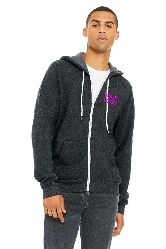 Bella Canvas Unisex Fleece Full-Zip Hoodie, Dark Grey Hoodie with Relaxed Fit Easy Casual Bella Canvas Unisex Fleece Full-Zip Hoodie, Dark Grey Hoodie with Relaxed Fit Easy Casual