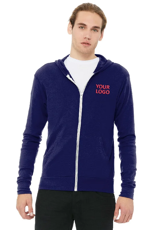 Bella Canvas Unisex Triblend Full-Zip Lightweight Hoodie, Navy Hoodie with Logo Branding Identity Bella Canvas Unisex Triblend Full-Zip Lightweight Hoodie, Navy Hoodie with Logo Branding Identity