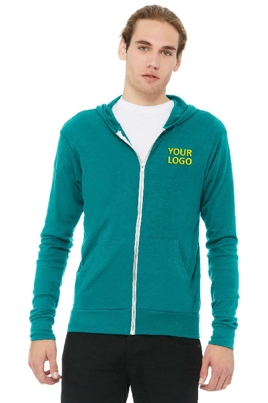 Bella Canvas Unisex Triblend Full-Zip Lightweight Hoodie, Teal Hoodie with Drawcord Adjustable Secure Bella Canvas Unisex Triblend Full-Zip Lightweight Hoodie, Teal Hoodie with Drawcord Adjustable Secure